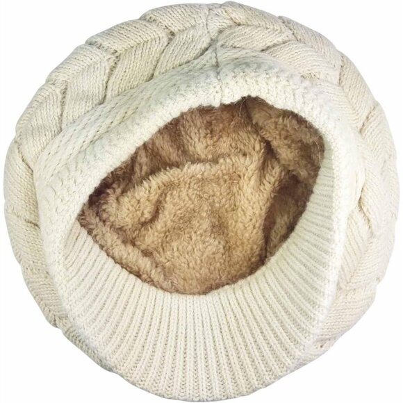 〽️Women’s Beige Winter Warm Knit Wool Snow Ski Hat with Visor main image 9